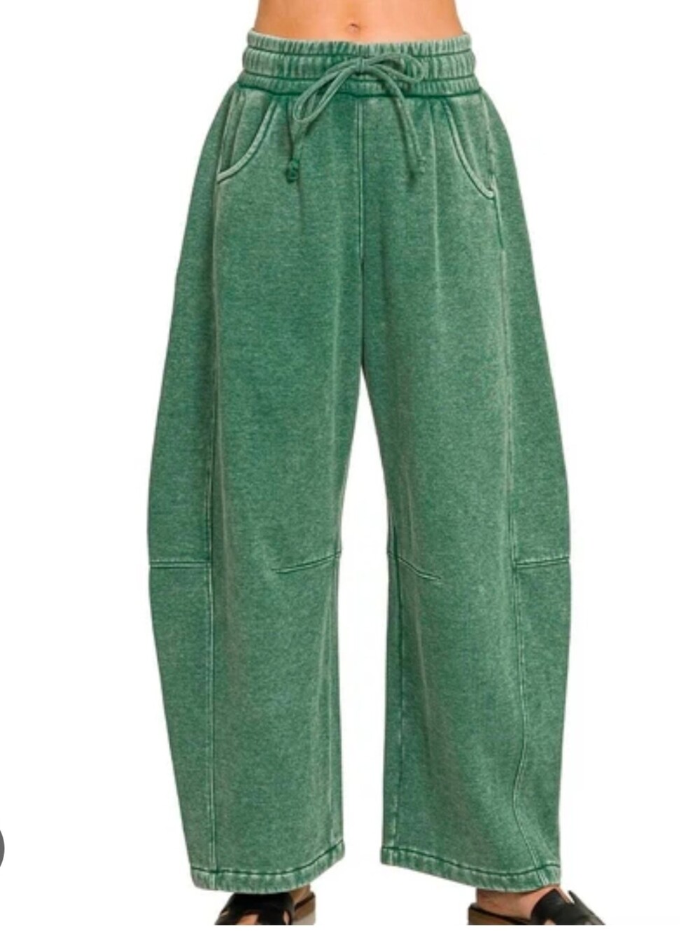 Zenana Barrel Green Drawstring Sweatpants Wide Leg